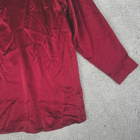 Pleione Tunic Blouse Womans 1X Burguny Chiffon Collar Pullover Stretch - Picture 2 of 12